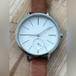WY Modern Ladies Watch Large Round White Dial Genuine Leather Strap